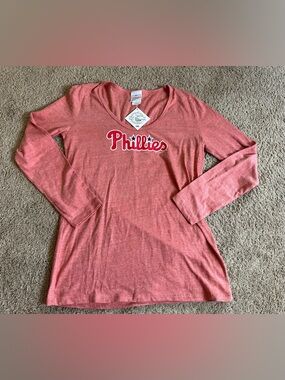 Philadelphia Phillies Red Long Sleeve V-Neck Tee.
